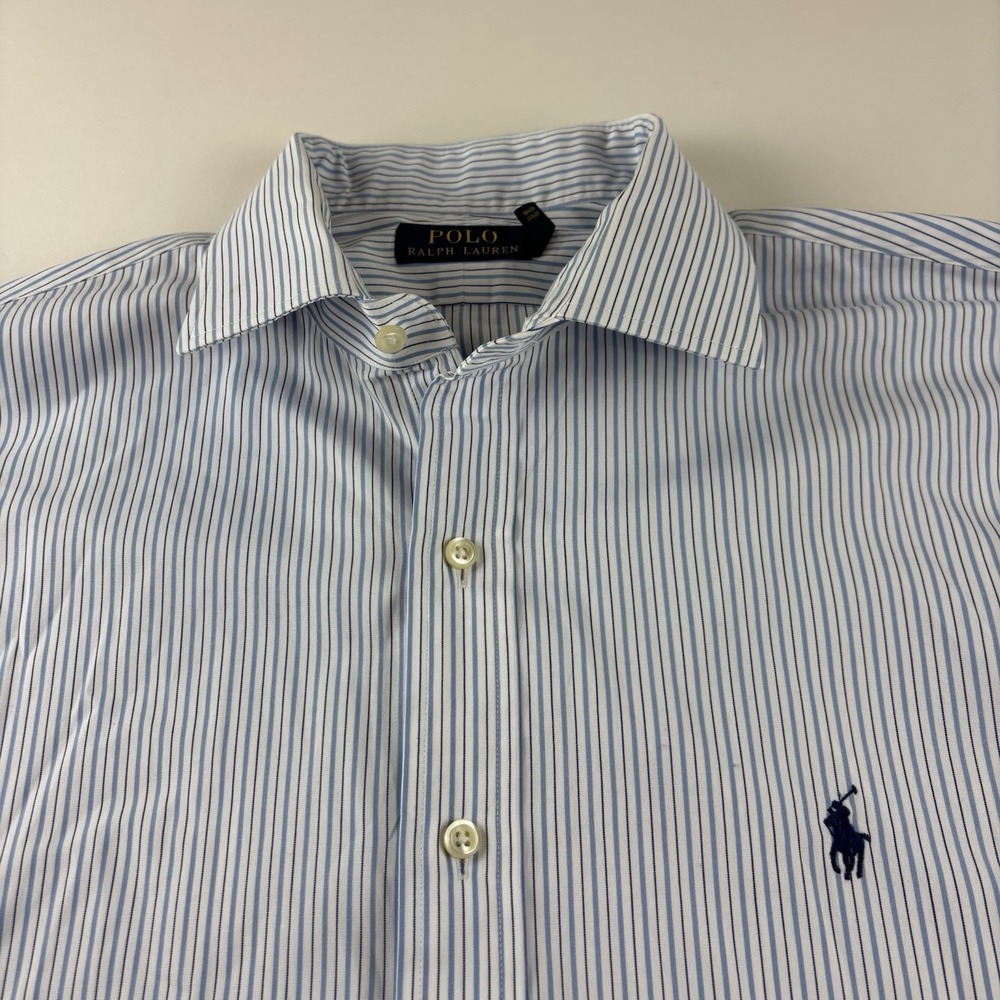Ralph Lauren Men's‎ Button Down Shirt Sz 17 34/35 Blue White Stripe Classic Fit
